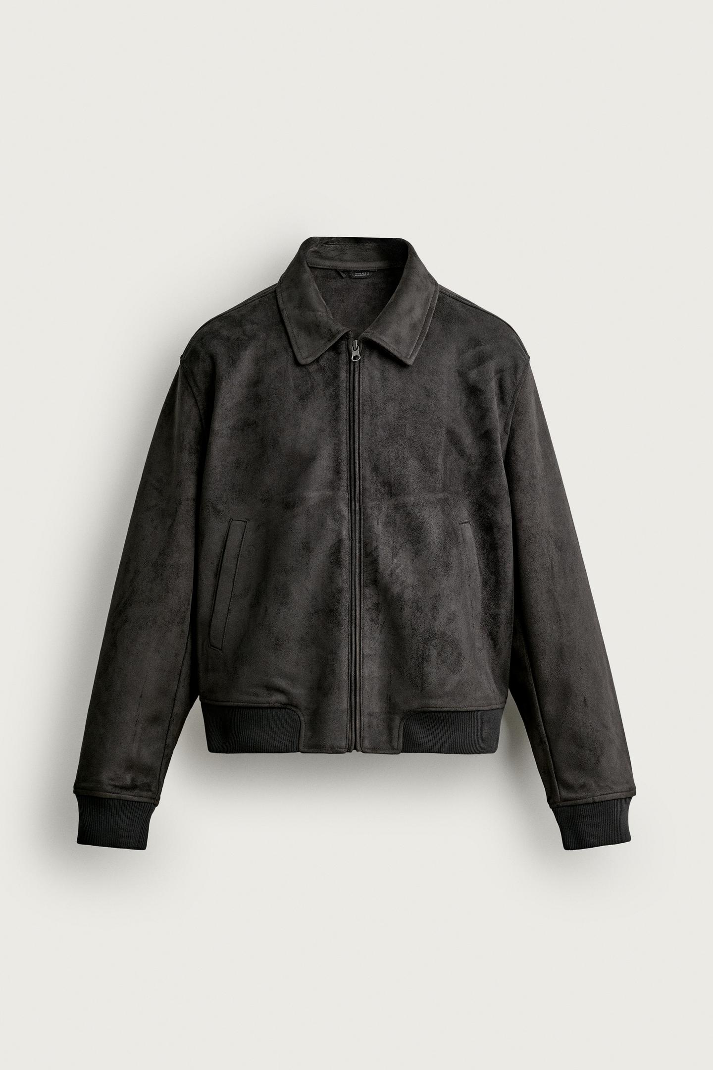 Куртка Zara Faux Suede Bomber, цвет: Антрацитовый серый — фото 7