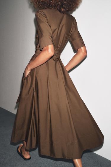 ZW COLLECTION POPLIN DRESS - Brown by Zara - Image 3
