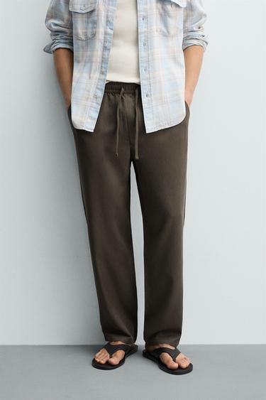 REGULAR FIT 100% LYOCELL TROUSERS - Brown / Taupe by Zara