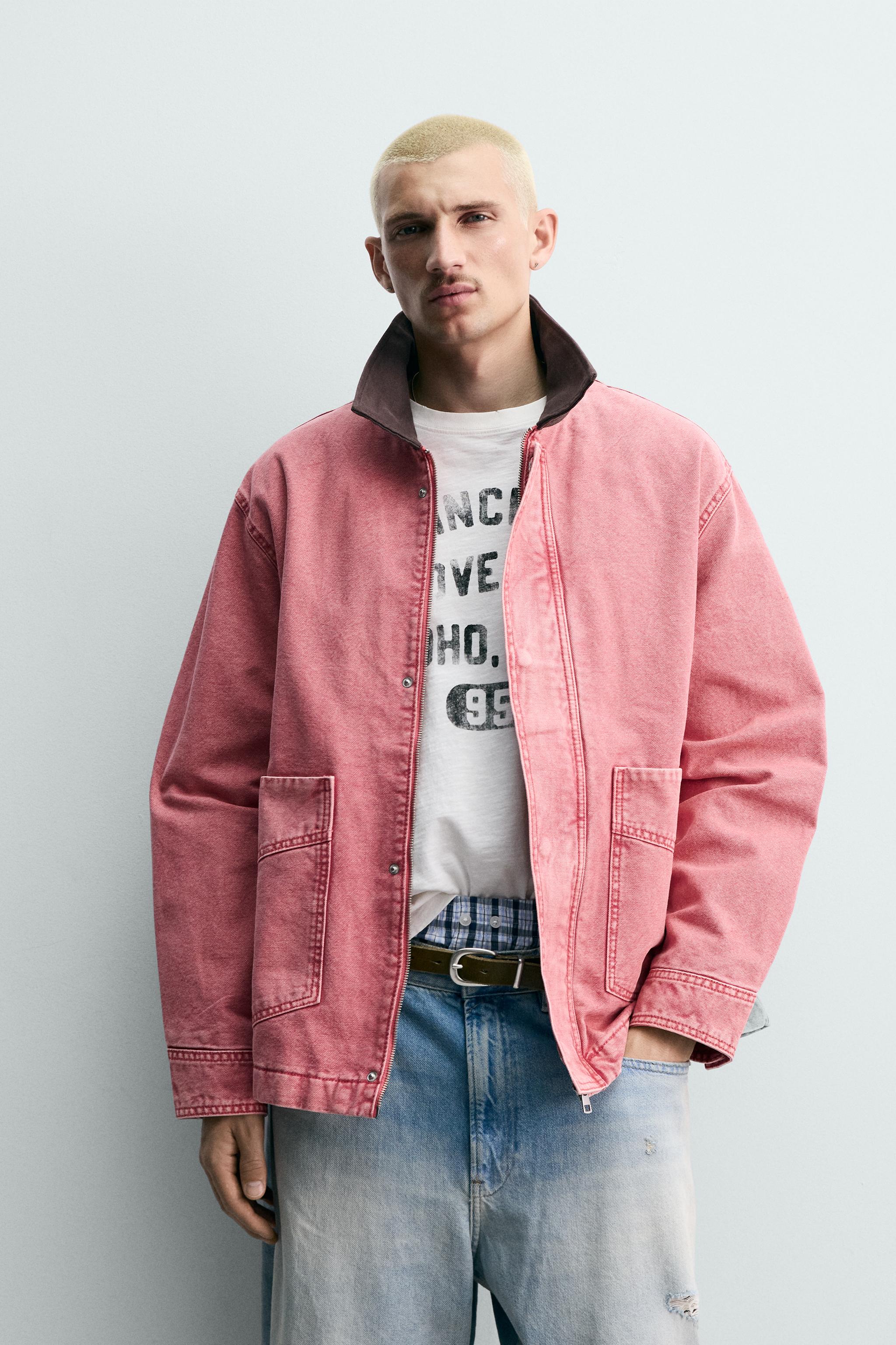 RELAXED FIT WASHED JACKET WITH CONTRAST COLLAR — 140