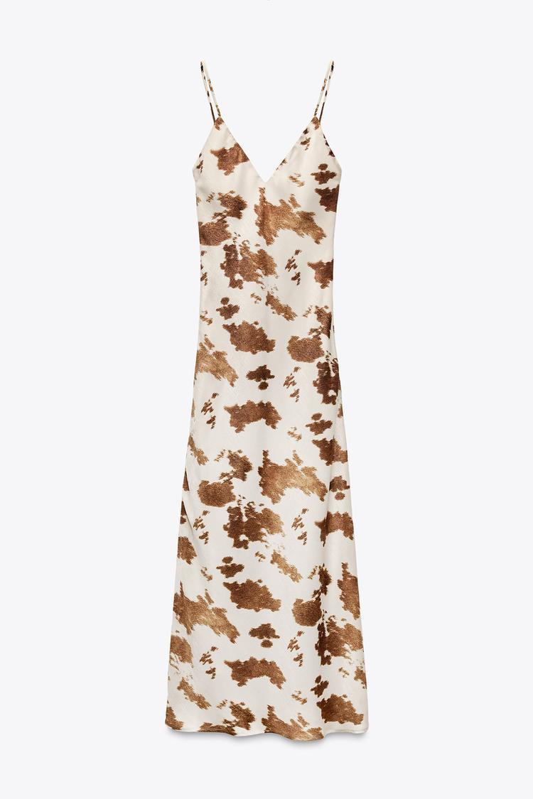 PRINTED SATIN MIDI DRESS - Beige-brown by Zara - Image 4