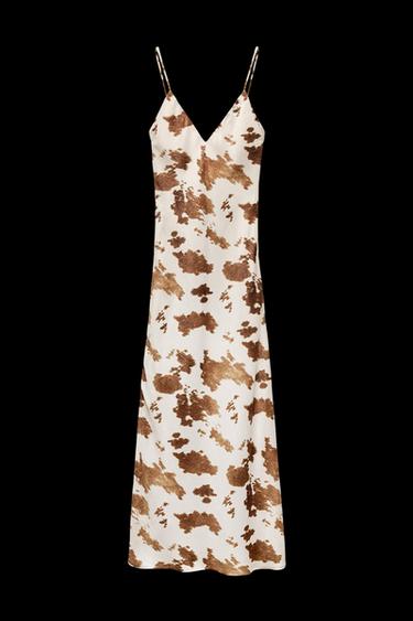 PRINTED SATIN MIDI DRESS - Beige-brown by Zara - Image 0