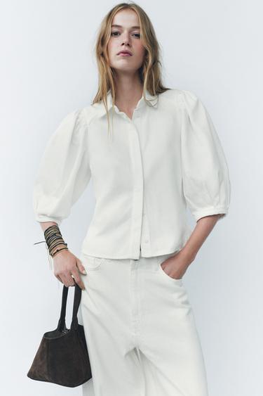 ZW COLLECTION DENIM BLOUSE - Oyster-white by Zara