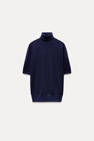 CASHMERE AND SILK HIGH NECK SWEATER - Navy blue by Zara