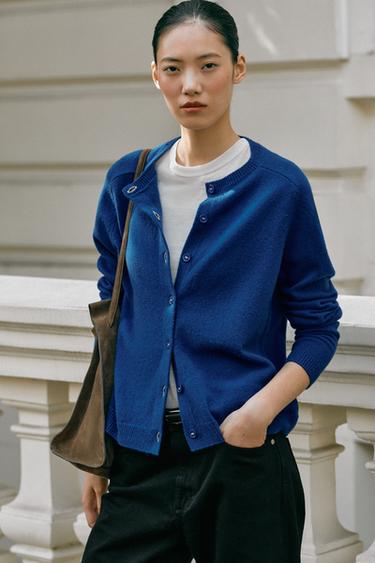 CHAQUETA 100% LANA PUNTO LISO - Azulón de Zara