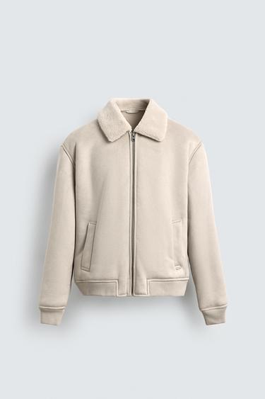 Zara COMBINED FAUX SUEDE JACKET - Light gray