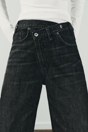 TRF WIDE-LEG HIGH-WAIST JEANS WITH CROSSOVER WAIST - Black by Zara - Image 3