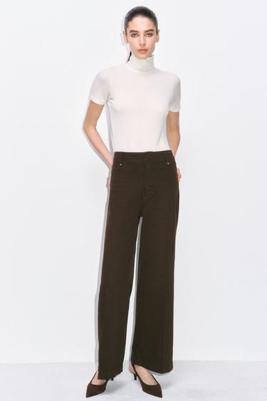 JEANS ZW COLLECTION TAILORED WIDE LEG بسرج عال - شوكولاتة الخاص بـ Zara