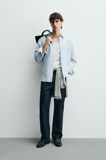 CAMISA REGULAR FIT ALGODÓN - SEDA - Celeste de Zara - Imagen 0
