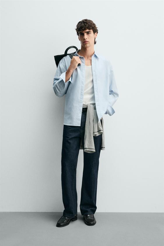 CAMISA REGULAR FIT ALGODÓN - SEDA - Celeste de Zara - Imagen 0