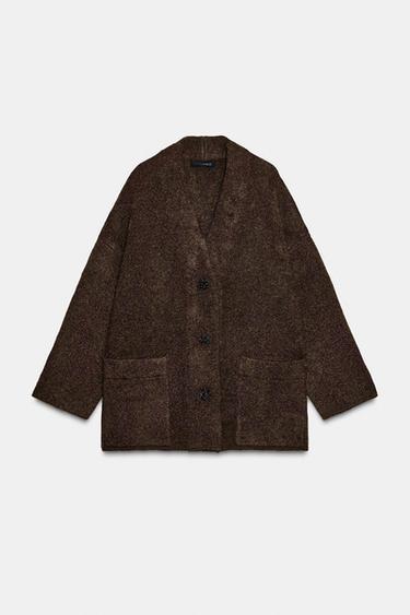 METALLIC THREAD CARDIGAN - Brown by Zara