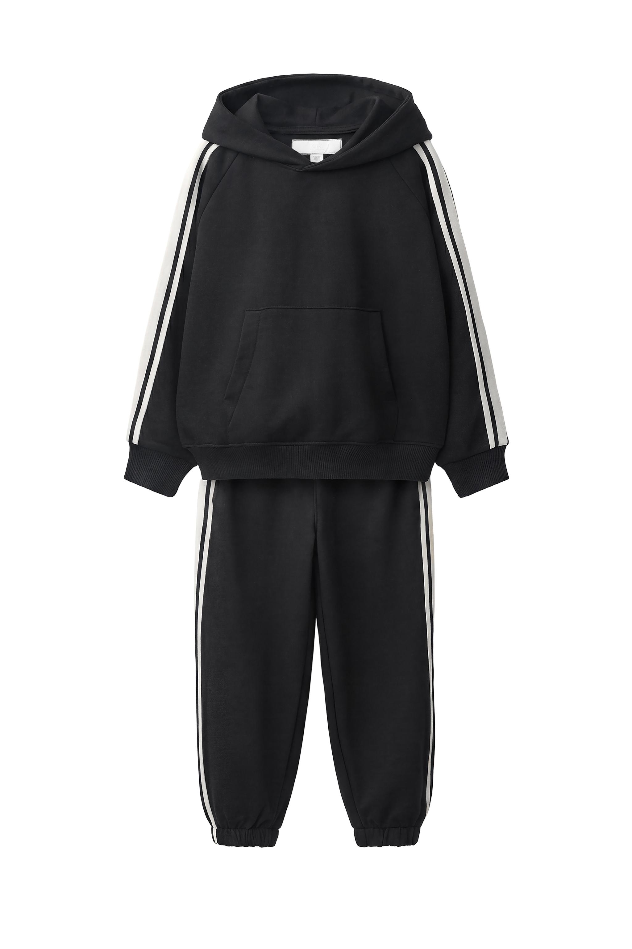 HOODED SWEATSHIRT AND STRIPED JOGGER SET - Black | ZARA United States