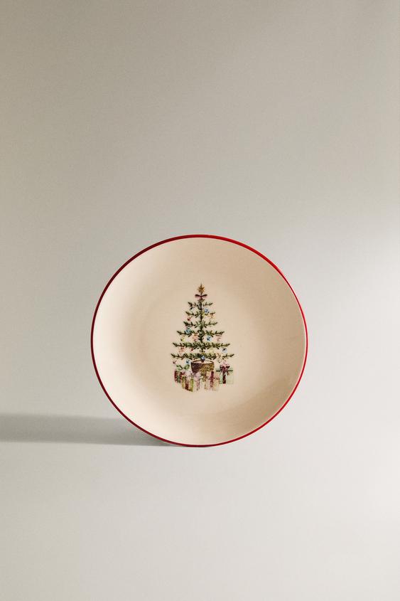 CHRISTMAS SLEIGH PORCELAIN SIDE PLATE - White / Green | ZARA United States