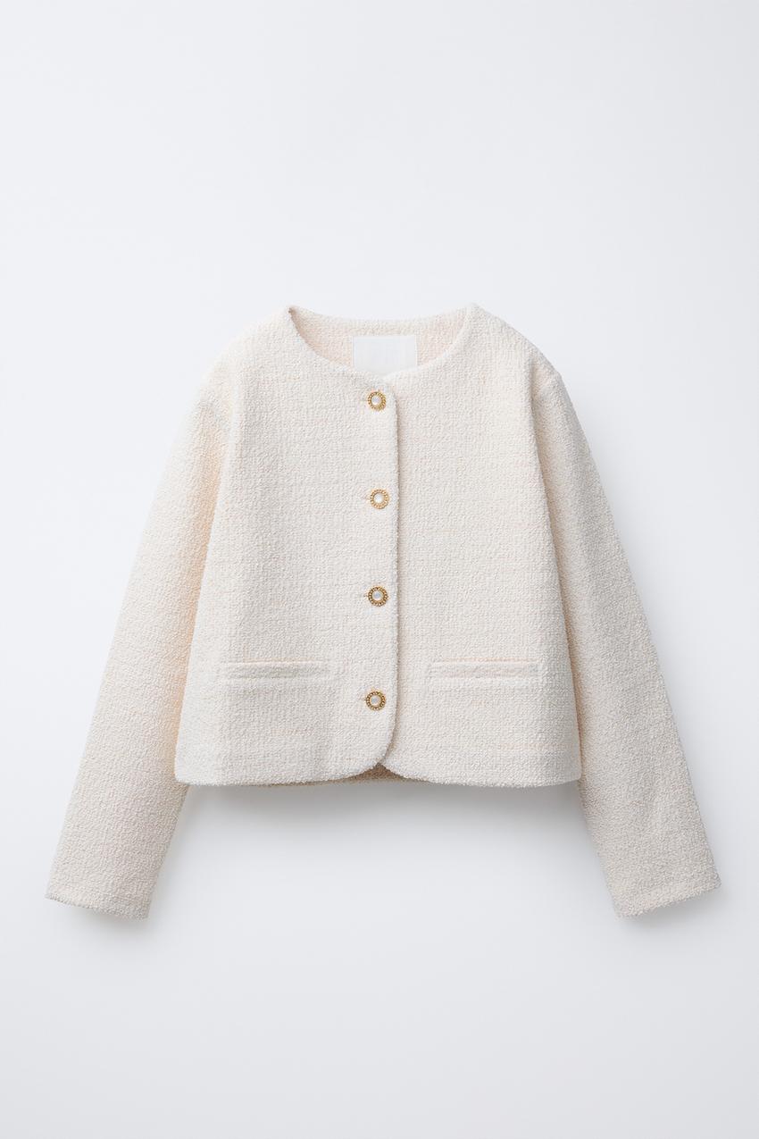ビジューボタン付きテクスチャー素材ジャケット - エクリュ | ZARA 