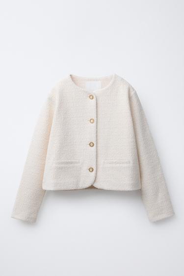 TEXTURED JACKET WITH GEM BUTTONS - Ecru by Zara