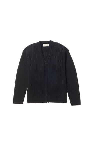 Zara TEXTURED ZIP CARDIGAN - Navy blue