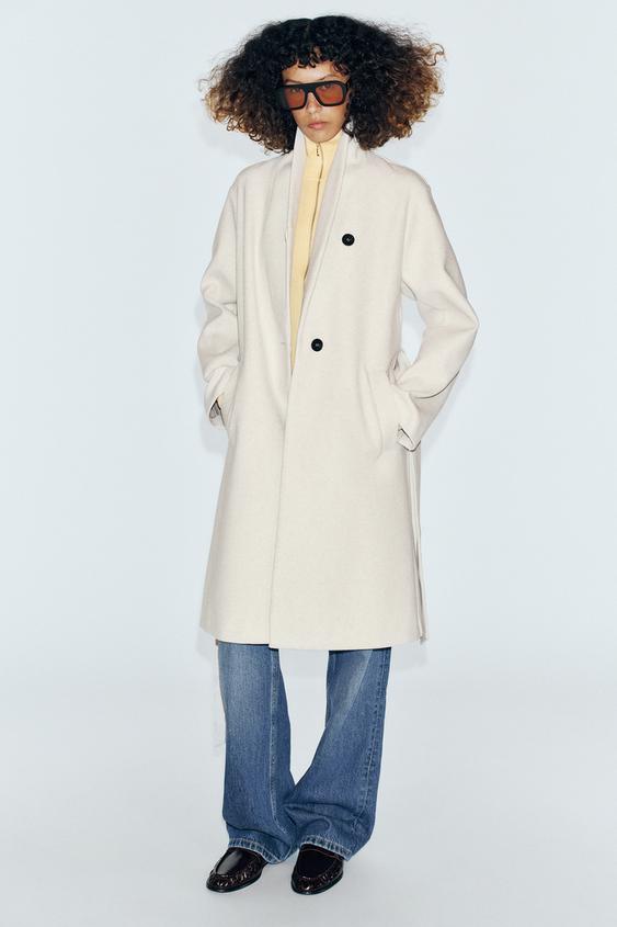 Zara SOFT BELTED COAT - Ecru - Image 0