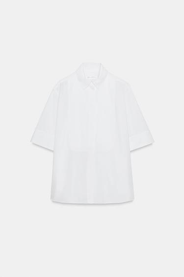 ZW COLLECTION POPLIN SHIRT WITH PLEATED FRONT - White by Zara - Image 5