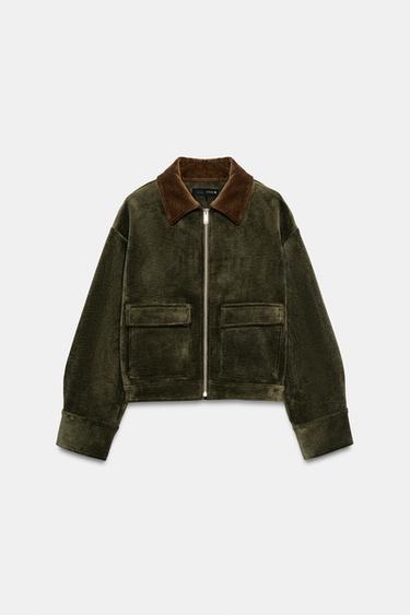 CONTRAST CORDUROY JACKET - Khaki by Zara - Image 0