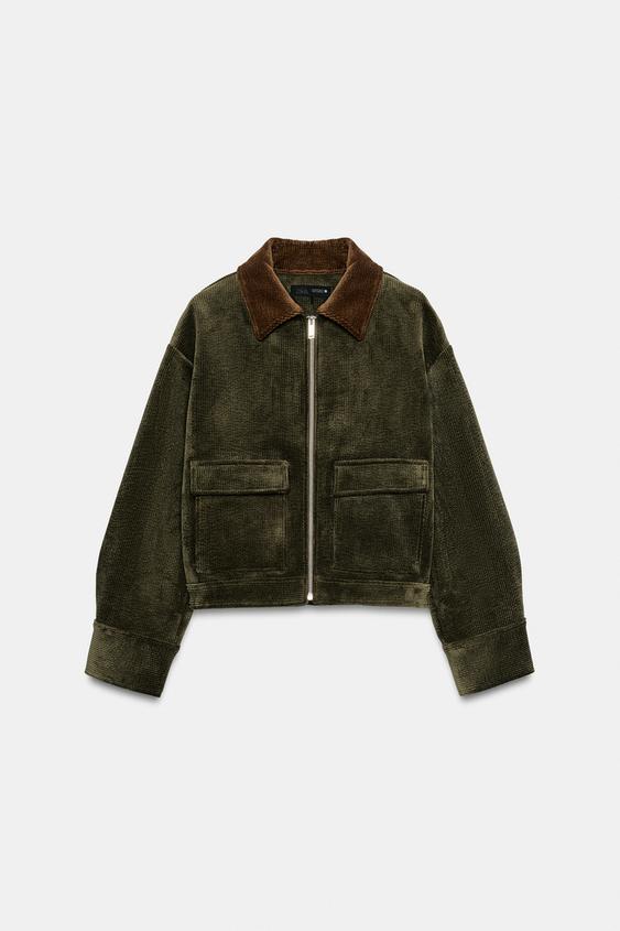 CONTRAST CORDUROY JACKET - Khaki by Zara - Image 0