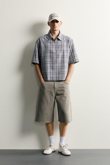 STRUCTURED BALLOON FIT DENIM BERMUDA SHORTS - Khaki by Zara - Image 0