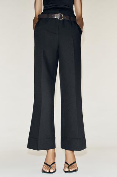BELTED TROUSERS WITH TURN-UP HEMS - Black by Zara