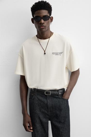 HEAVY WEIGHT T-SHIRT WITH COMBINED PRINT - Oyster-white by Zara - Image 4