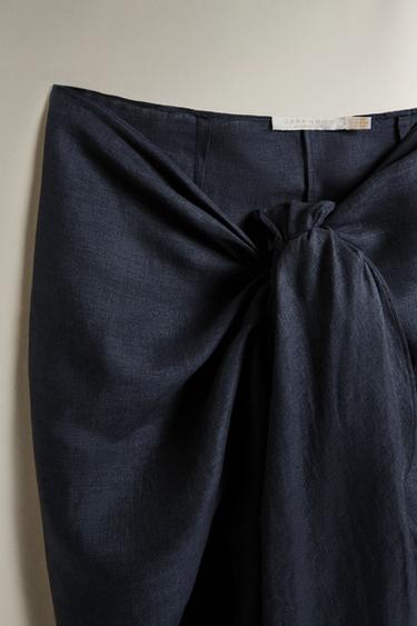 PARÉO LONG PLAGE LIN NŒUD - Bleu de Zara - Image 1