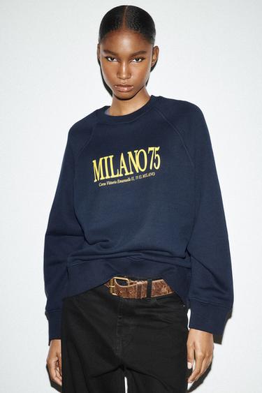 Zara TEXT SWEATSHIRT - navy