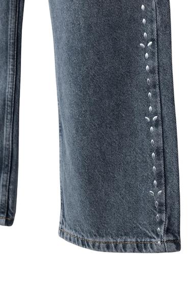 Zara STUDDED WIDE LEG JEANS - Blue marl