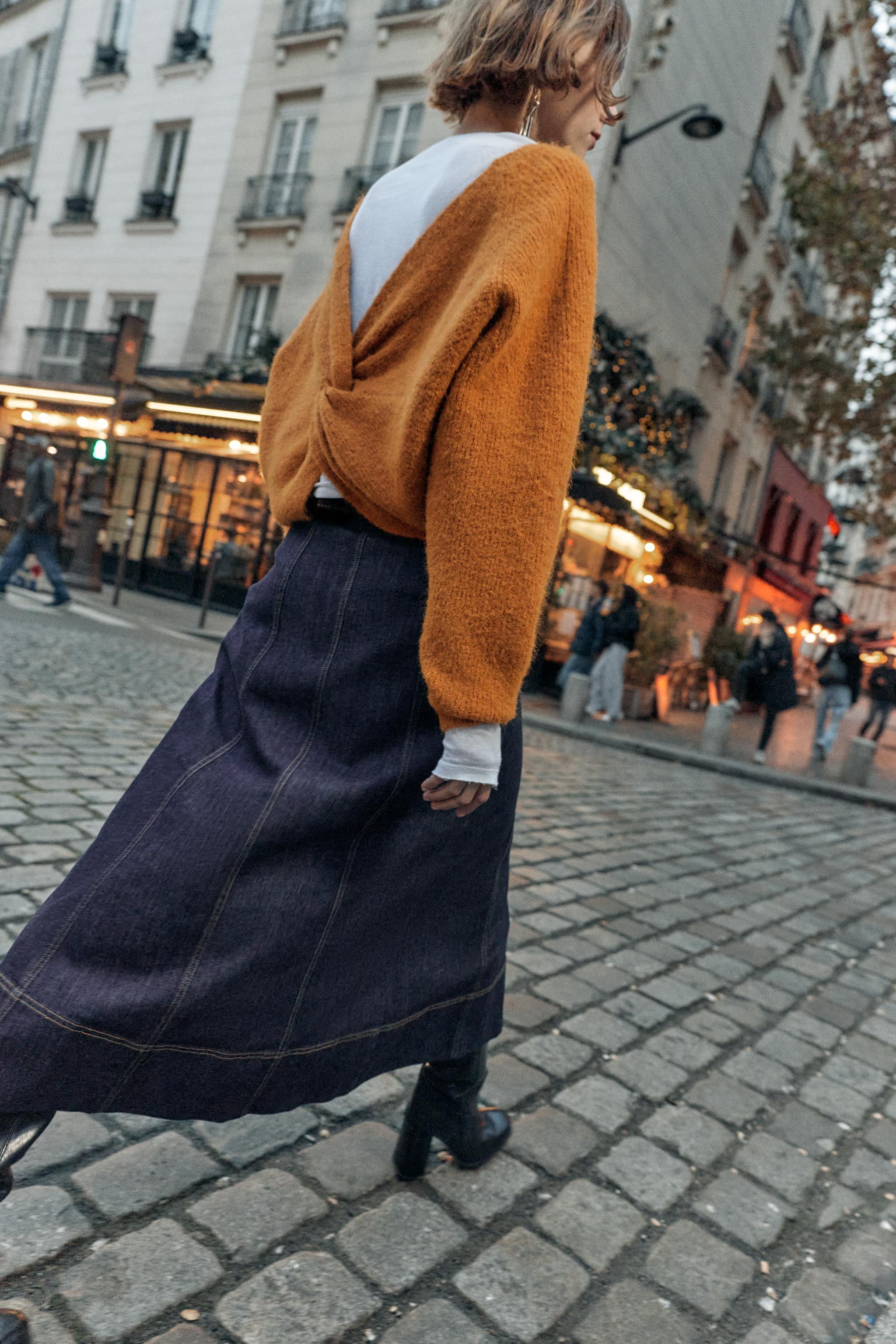 Z1975 BELTED WRAP DENIM MIDI SKIRT