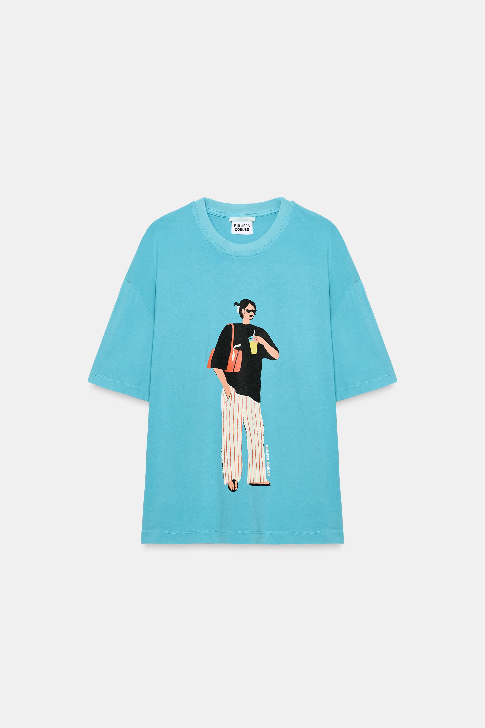 PHILIPPA COULES WASHED-EFFECT T-SHIRT — Blue