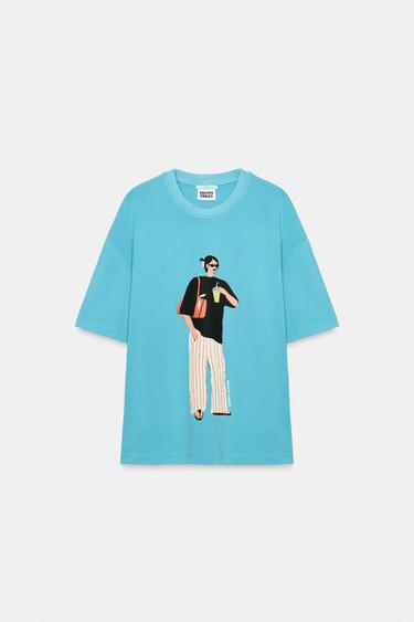 Zara PHILIPPA COULES WASHED-EFFECT T-SHIRT - Blue