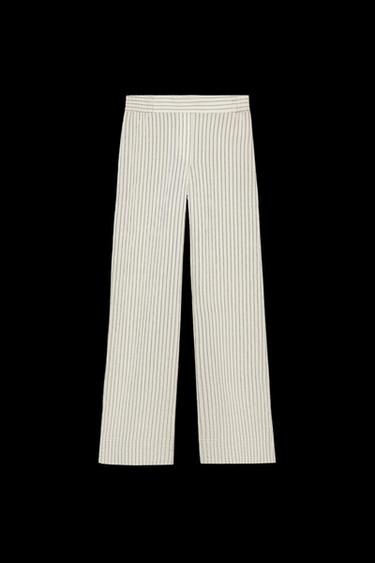 Zara STRIPED WIDE LEG PANTS - Ecru / Black - Image 0