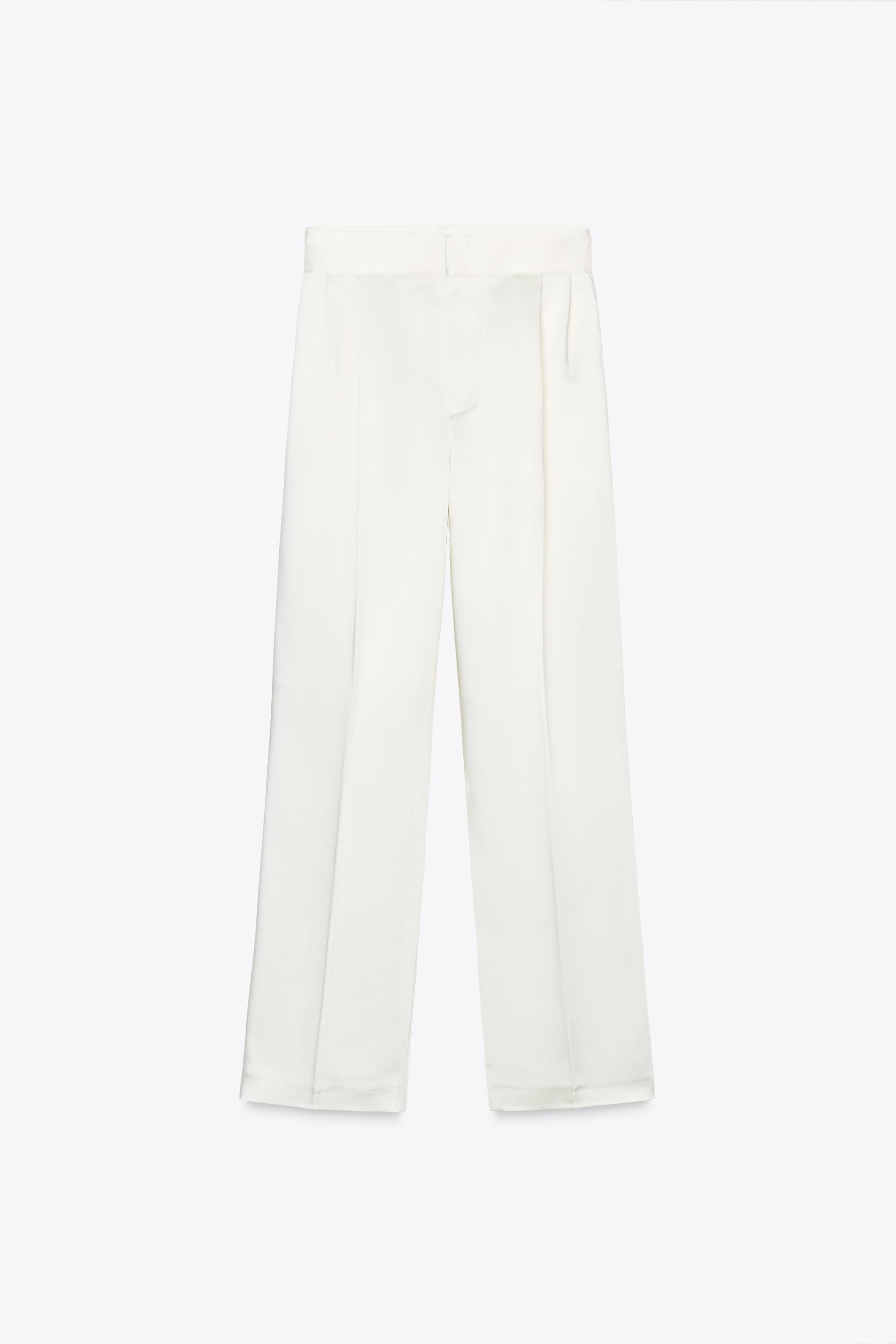 ZARA サテンハイウエストプリーツパンツ 1255/443 サテンハイウエストプリーツパンツ - オフホワイト | ZARA Japan