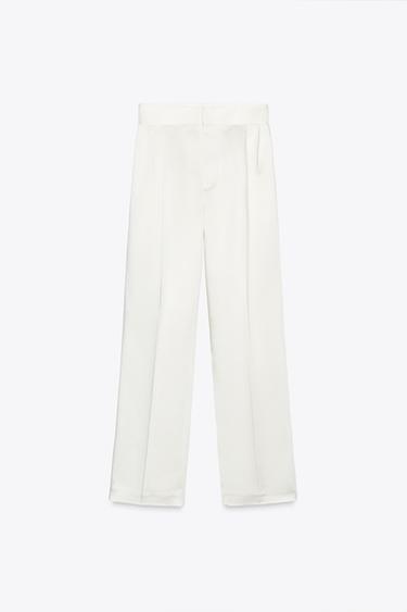 HIGH-WAIST SATIN TROUSERS WITH PLEATS - Oyster-white by Zara - Image 4