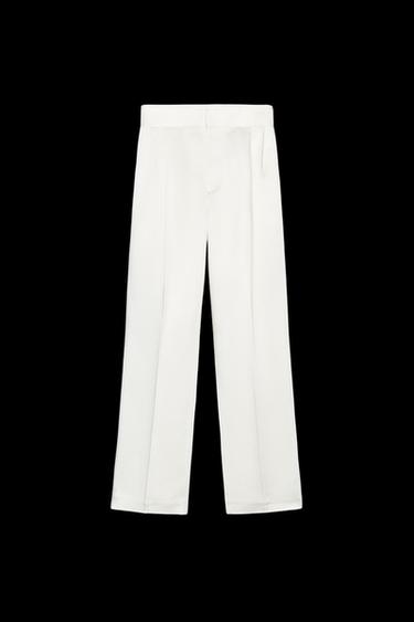 HIGH-WAIST SATIN TROUSERS WITH PLEATS - Oyster-white by Zara - Image 0