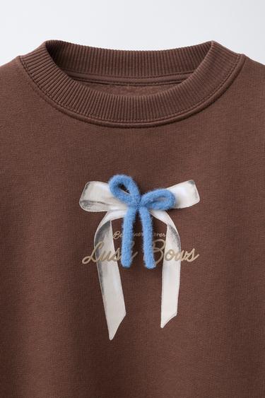 SLOGAN SWEATSHIRT WITH BOW DETAIL - Brown by Zara - Image 2