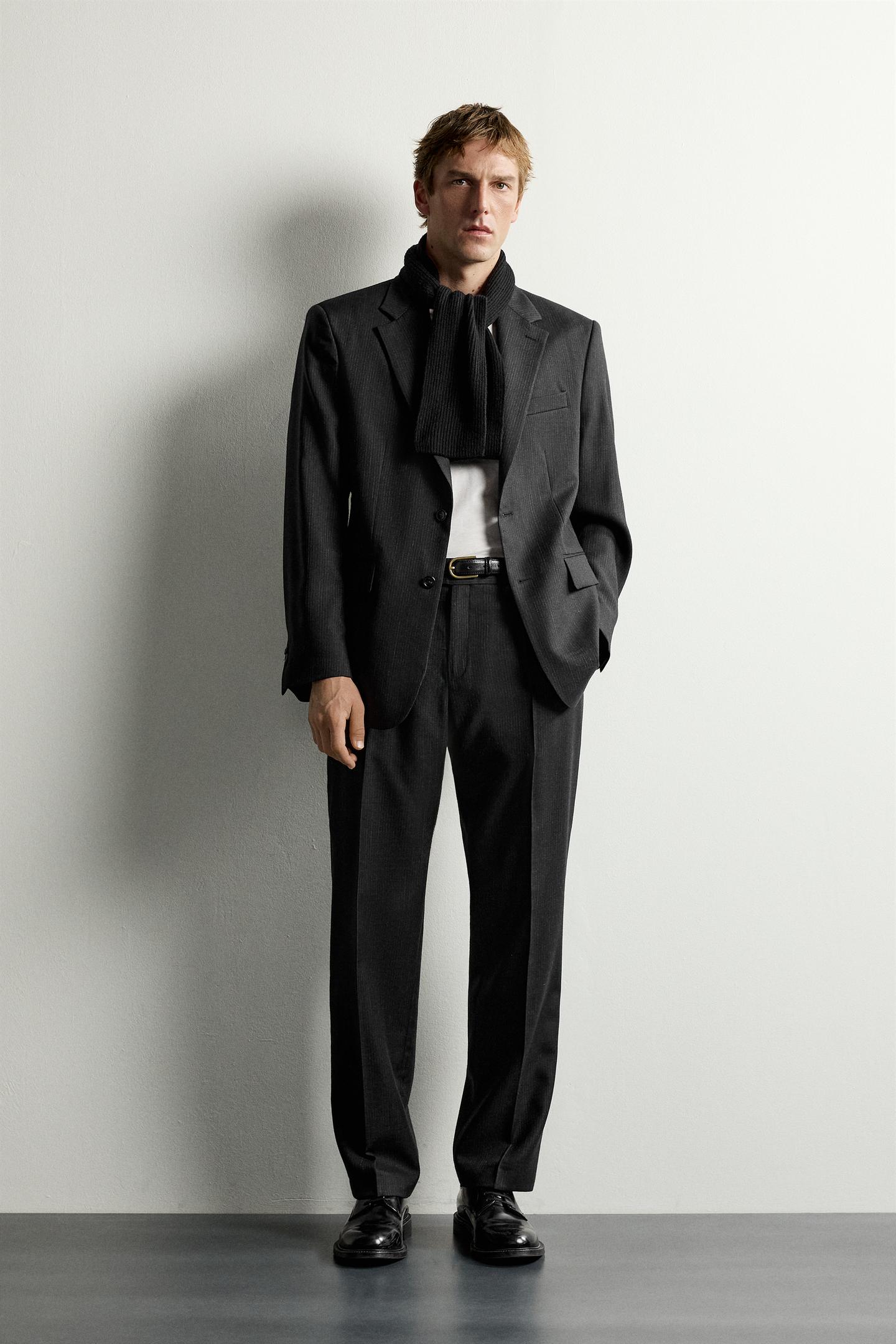 Мужской пиджак Zara 100% Wool Striped Suit Blazer Manteco®, цвет: Антрацитовый серый