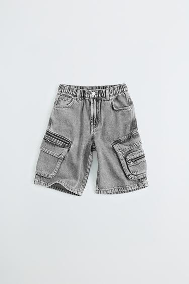 MULTI-CARGO DENIM BERMUDA SHORTS - Mid-grey by Zara