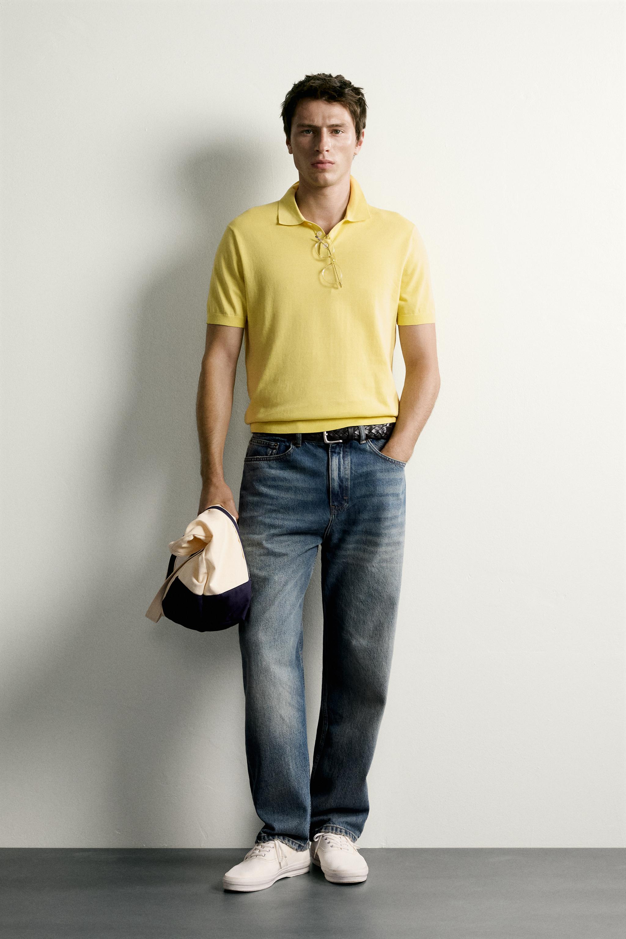 REGULAR FIT KNIT POLO SHIRT - Yellow | ZARA Spain