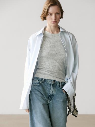 Zara Poplin and cotton blend shirt - Sky blue