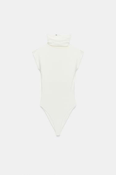 BODY EN COTON À COL MONTANT - Blanc cassé de Zara
