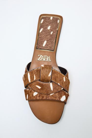 CROSSOVER LEATHER SANDALS WITH SHEEPSKIN - Multicoloured by Zara