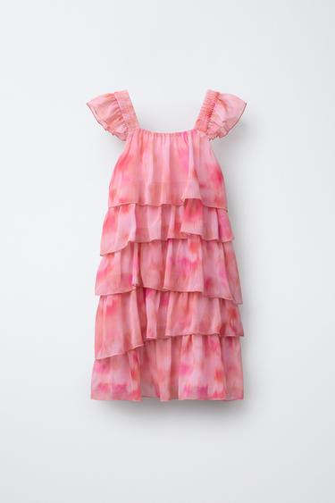 PRINTED DRESS WITH RUFFLES - Pink by Zara - Image 0