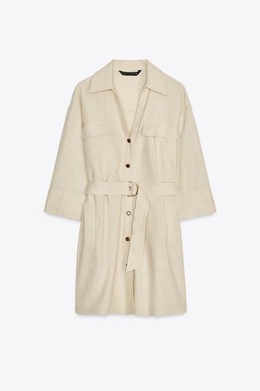 BELTED LINEN MINI DRESS - Light beige by Zara