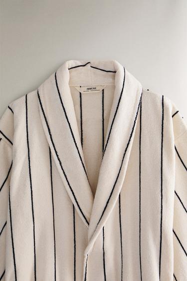 THIN STRIPE TERRY BATHROBE - Ivory by Zara - Image 1