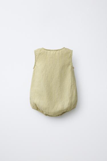 100% LINEN STRIPED ROMPER - Mid-green by Zara - Image 1