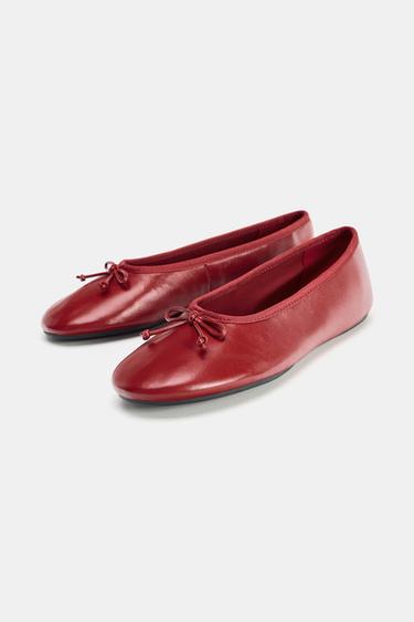 BALLERINES EN CUIR AVEC NŒUD - Rouge de Zara - Image 3