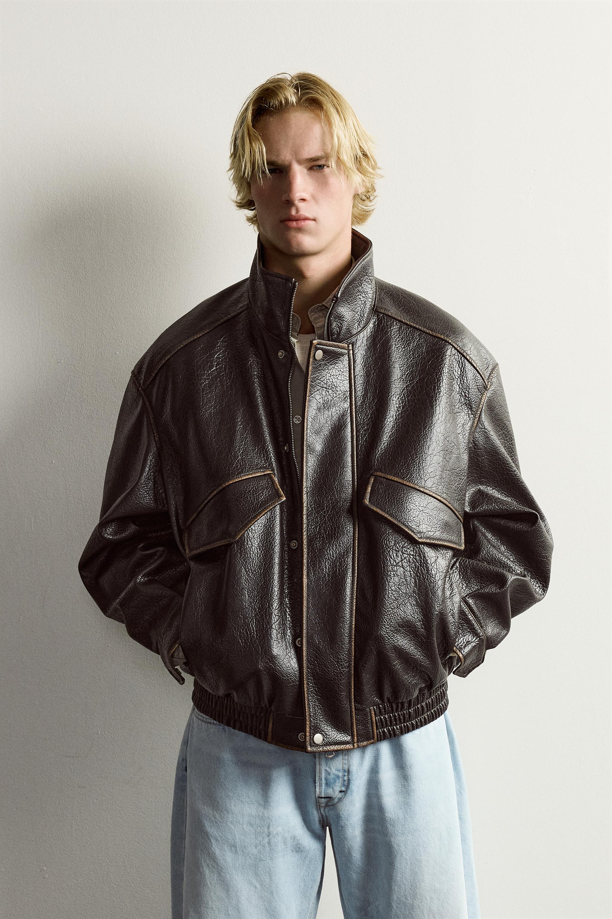 RELAXED-FIT FAUX LEATHER JACKET